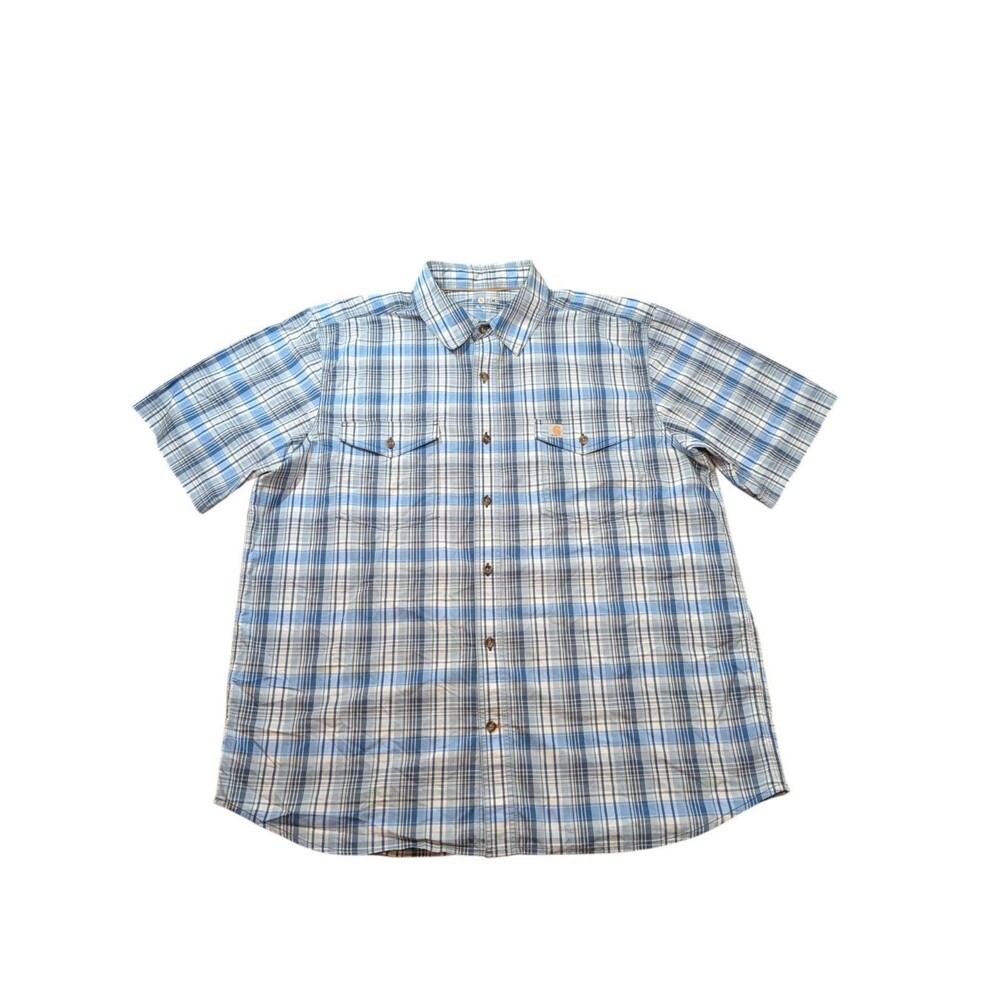 Carhartt Force Short Sleeve Relaxed Fit Button Down Shirt Men's XL Blue Plaid
